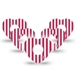 ExpressionMed Red Stripes Infusion Heart, 10-Pack Red striped pattern Adhesive Tape For Pump
