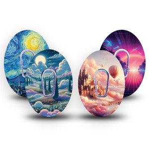 ExpressionMed Cosmic Daydreams Variety Pack Dexcom G6 Tape, 4-Pack Tape and 4-Pack Stickers Variety Pink and Blue Skies, Plaster Continuous Glucose Monitor Design