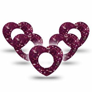 ExpressionMed Pink Sequins Freestyle Libre 2 and Libre 2 Plus Heart Shape Tape, Abbott Lingo,  5-Pack Tape Glam Sequins, Adhesive Patch CGM Design