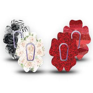 ExpressionMed Crimson Bloom Variety Pack Dexcom G6 Flower, 4-Pack Tape and 4-Pack Sticker, Rose garden Decorative Patch for CGM