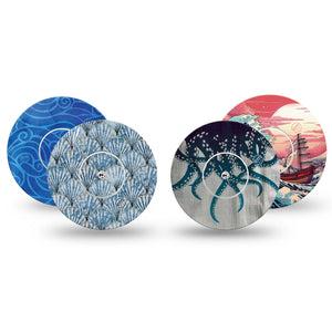 ExpressionMed Ocean Odyssey Variety Pack Freestyle Libre and Libre 2 Plus Sticker and Tape, Abbott Lingo, Unique Ocean Prints, Adhesive Sticker and Tape Design Continuous Glucose Monitor Design