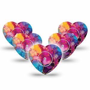ExpressionMed Rainbow Ink Freestyle Libre, Libre 2 Plus, and Abbott Lingo Heart, 5-Pack Tape and 5-Pack Sticker Abstract rainbow pattern Plaster for Continuous Glucose Monitor