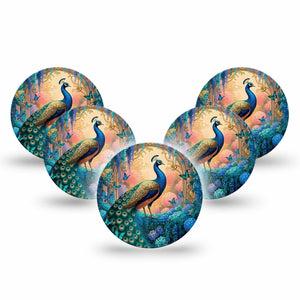 ExpressionMed Majestic Peacock Freestyle Libre 3 and Libre 3 Plus OverPatch, 5-Pack colorful feather print Plaster for Continuous Glucose Monitor