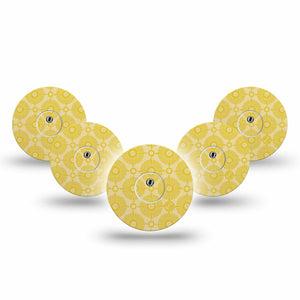 ExpressionMed Yellow Sundress Freestyle Libre 3 and Libre 3 Plus Tape, 5-Pack Tape and 5-Pack Sticker Beaming Gold Shapes, Adhesive Tape Continuous Glucose Monitor Design