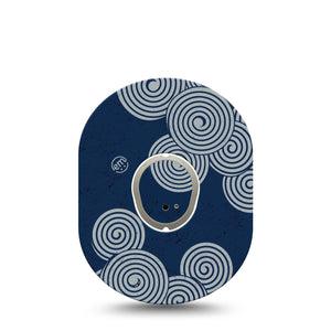 ExpressionMed Blue Swirls Dexcom G7 Tape, Dexcom Stelo Glucose Biosensor System, Single Tape and Single Sticker Navy Blue White Swirls, Overlay Tape CGM Design