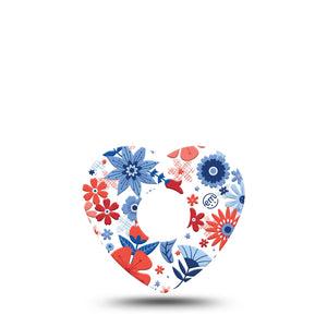 ExpressionMed July Flowers Freestyle Libre 3 Heart Shape Tape Single variety red blue white flowers Overlay Patch CGM Design