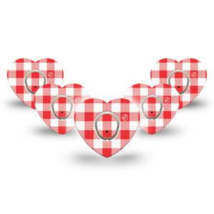 ExpressionMed Red Gingham Dexcom G7 and Dexcom Stelo Glucose Biosensor System Heart, 5-Pack Tape and 5-Pack Sticker Red plaid Overlay Patch for Continuous Glucose Monitor