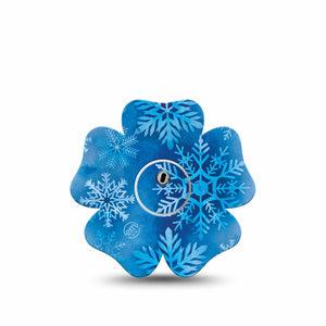 ExpressionMed Falling Snow Freestyle Libre 3 and Libre 3 Plus Flower Shape Tape, Single Tape and Single Sticker Frozen Crystals, Overlay Tape CGM Design