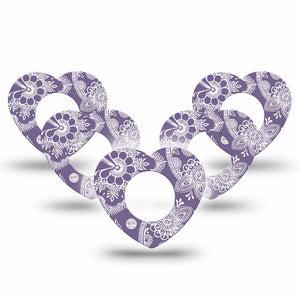 ExpressionMed Purple Henna Freestyle Libre 2 and Libre 2 Plus Heart Shape Tape, Abbott Lingo, 5-Pack Tape Henna Art, Fixing Ring Tape CGM Design