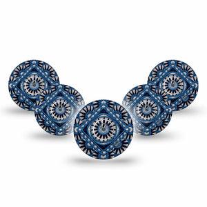 ExpressionMed Indigo Loomwork Freestyle Libre 3 and Libre 3 Plus, 5-Pack Tape and 5-Pack Sticker Navy tan color block Sensor Cover for CGM