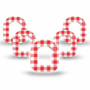 ExpressionMed Red Gingham Omnipod Mini, 5-Pack Classic picnic check Sensor Cover For Insulin Pump