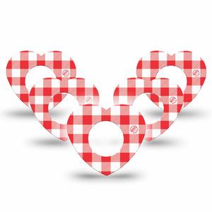 ExpressionMed Red Gingham Freestyle Libre, Libre 2 Plus, and Abbott Lingo Heart, 5-Pack Red checker print Adhesive Tape for Continuous Glucose Monitor