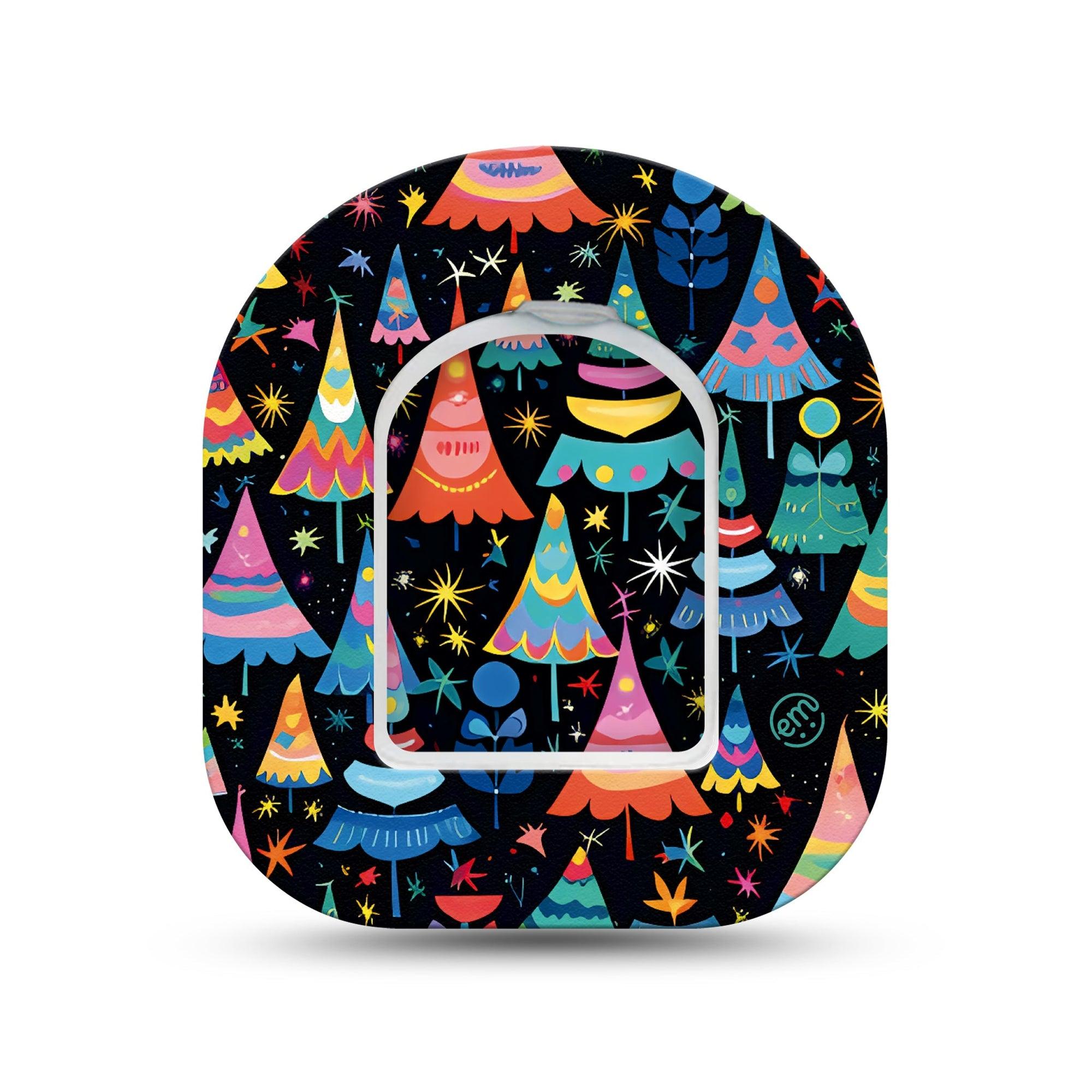 ExpressionMed Bright Trees Omnipod Surface Center Sticker and Mini Tape Colorful Holiday Trees Vinyl Sticker and Tape Design Pump Design