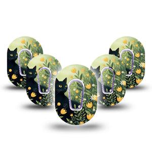 ExpressionMed Jungle Cat Dexcom G6 Mini, 5-Pack Tape and 5-Pack Sticker Cat and tulips Waterproof Sensor Cover for Continuous Glucose Monitor