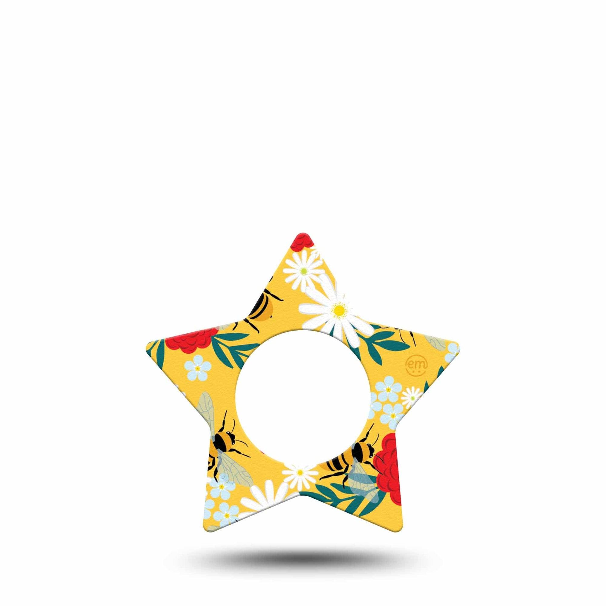 ExpressionMed Bees and Flowers Freestyle Libre 2 and Libre 2 Plus Star Shape Tape, Abbott Lingo, Single Tape Buzzing Bee Plaster CGM Design