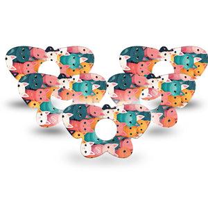 ExpressionMed Rainbow Cats Freestyle Libre 3 Butterfly Shape Tape 5-Pack Peach Blue Green Cat Illustration Overlay Patch CGM Design