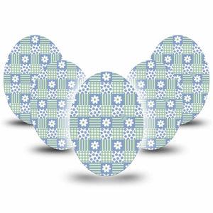 ExpressionMed Patchwork Flowers Medtronic Guardian Enlite Universal Oval, 5-Pack Daisies and plaid Fixing Ring Tape for Continuous Glucose Monitor