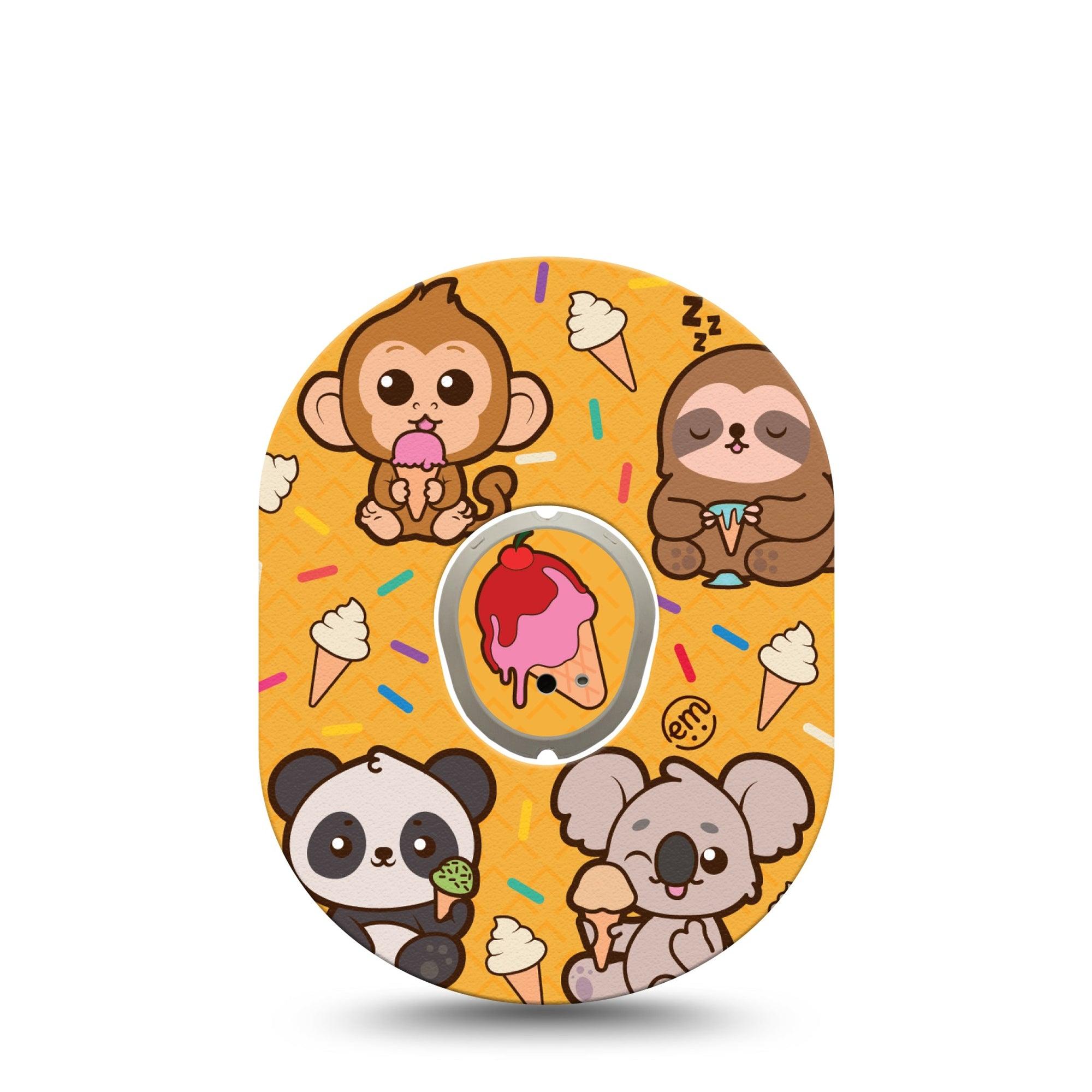 ExpressionMed Ice Cream Buddies Dexcom G7 Tape, Dexcom Stelo Glucose Biosensor System, Single Tape and Single Sticker Foodie Animals, Overlay Tape CGM Design