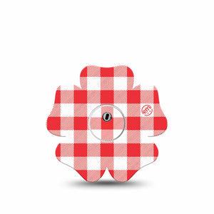 ExpressionMed Red Gingham Freestyle Libre 3 and Libre 3 Plus Flower, Single Tape and Single Sticker Red checker print Adhesive Tape for CGM