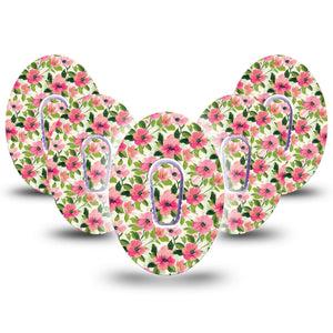 ExpressionMed Painter’s Cosmos Dexcom G6, 5-Pack Tape and 5-Pack Sticker Fun pink flowers Decorative Decal for CGM