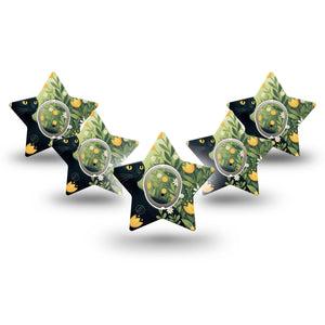 ExpressionMed Jungle Cat Dexcom G7 and Dexcom Stelo Glucose Biosensor System Star, 5-Pack Tape and 5-Pack Sticker Yellow floral kitty Plaster for Continuous Glucose Monitor