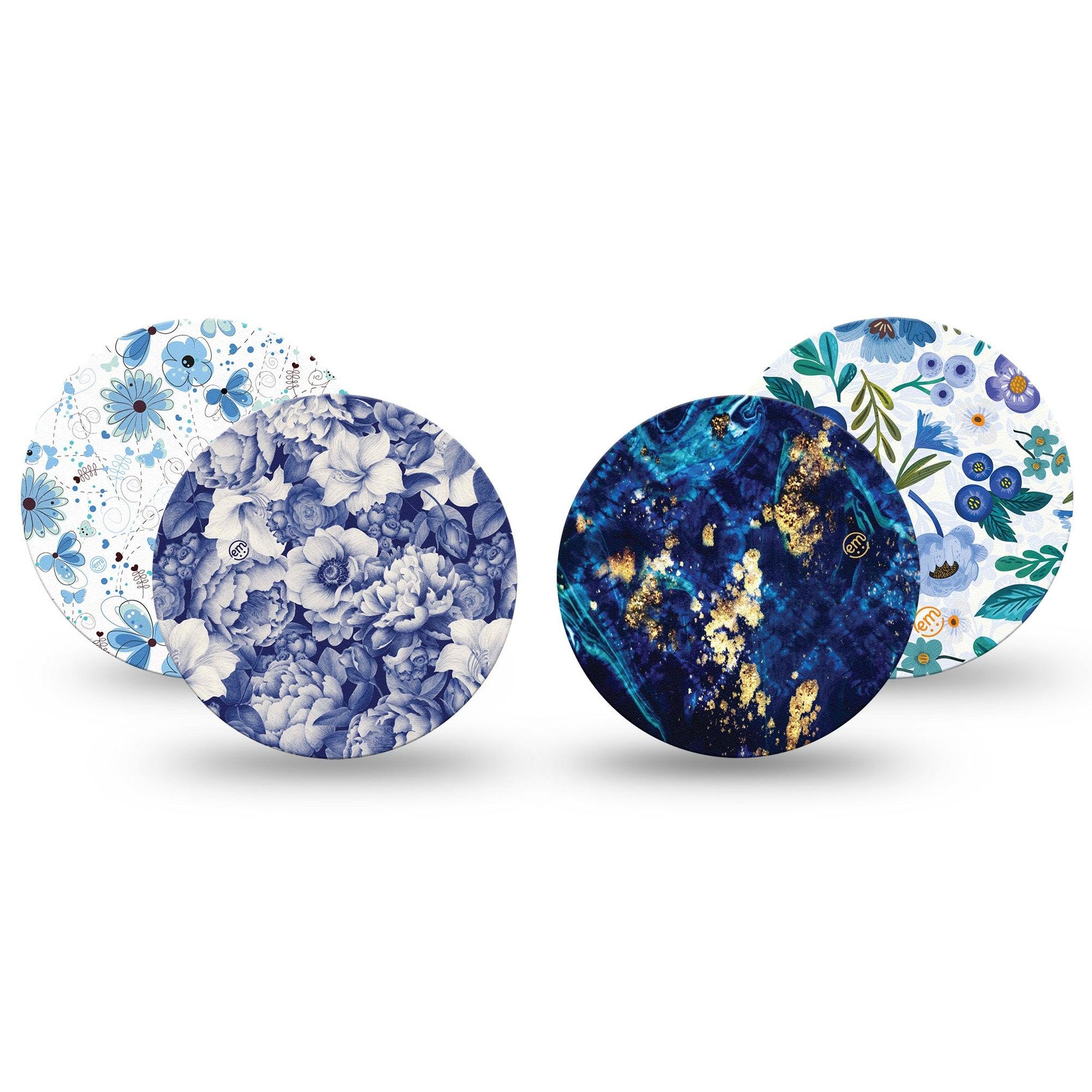 ExpressionMed Cerulean Dream Variety Pack Dexcom G7 Overpatch, Dexcom Stelo Glucose Biosensor System, 4-Pack  Tape Variety Blue Tones Blossoms, Overlay Tape CGM Design