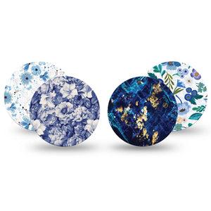 ExpressionMed Cerulean Dream Variety Pack Freestyle Libre and Libre 2 Plus Overpatch, Abbott Lingo, 4-Pack  Tape Variety Bright Summer Flowers, Fixing Ring Patch CGM Design