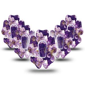 ExpressionMed Plum Gold Dexcom G6 Flower, 5-Pack Tape and 5-Pack Sticker Royal florals Fixing Ring Patch for Continuous Glucose Monitor