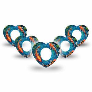 ExpressionMed Koi Pond Dexcom G7 and Dexcom Stelo Glucose Biosensor System Heart, 5-Pack water lily design Waterproof Adhesive Tape for Continuous Glucose Monitor