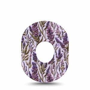 ExpressionMed Stitched Bloom Dexcom G7 and Dexcom Stelo Glucose Biosensor System, Single Tape Purple lavender stems Fixing Ring Patch for CGM