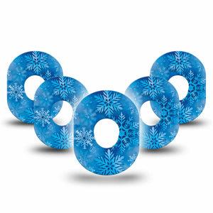 ExpressionMed Falling Snow Dexcom G7 Tape, Dexcom Stelo Glucose Biosensor System, 5-Pack Tape Icy Blue Snowflakes, Overlay Tape CGM Design