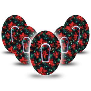 ExpressionMed Christmas Floral Dexcom G6 Tape, 5-Pack Tape and 5-Pack Sticker Christmas Bloom, Plaster Continuous Glucose Monitor Design