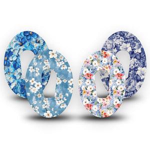 ExpressionMed Blue Petals Dexcom G6, 4-Pack Tape White and blue petals Decorative Adhesive Tape for CGM
