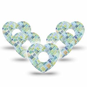 ExpressionMed Watercolor Geometrics Freestyle Libre 3 Heart Shape Tape 5-Pack Mismatch Checkered Tile Patch CGM Design