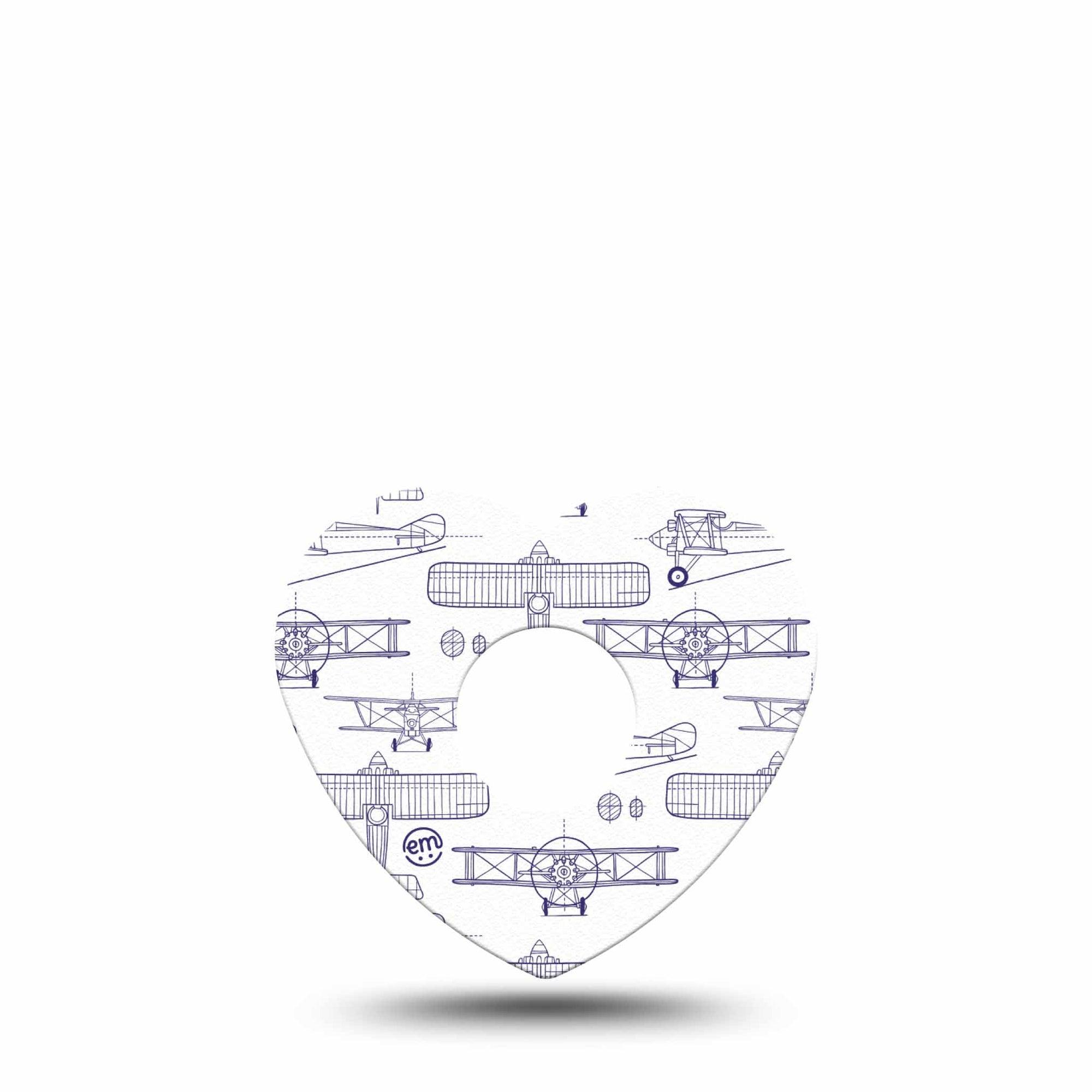 ExpressionMed Airplane Freestyle Libre 3 and Libre 3 Plus Heart Shape Tape, Single Tape Glider Planes, Patch CGM Design