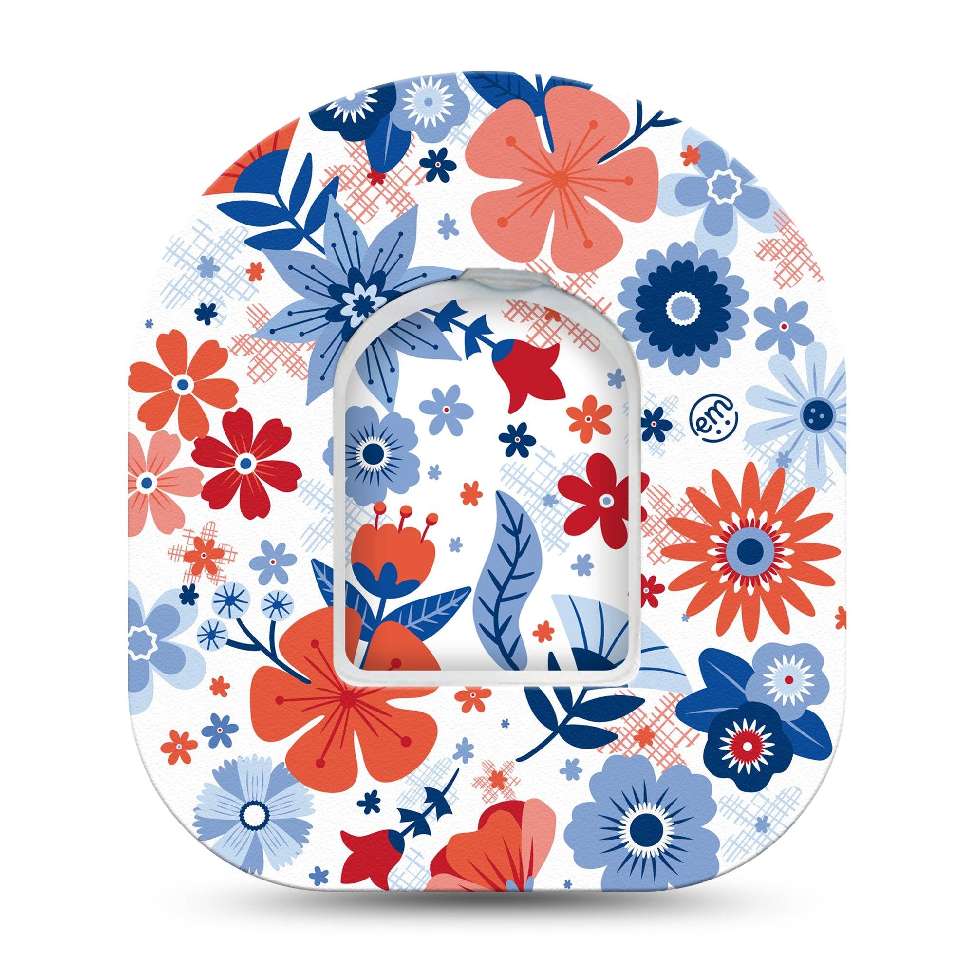 ExpressionMed July Flowers Omnipod Tape Single Tape and Single Sticker USA Holiday Garden Adhesive Patch Pump Design