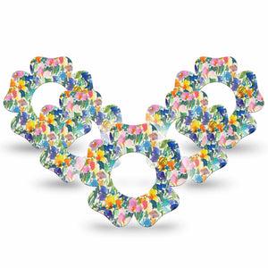 ExpressionMed Summer Fling Freestyle Libre 2 and Libre 2 Plus Flower Shape Tape, Abbott Lingo, 5-Pack Tape Airy Vibe Flowers, Plaster CGM Design