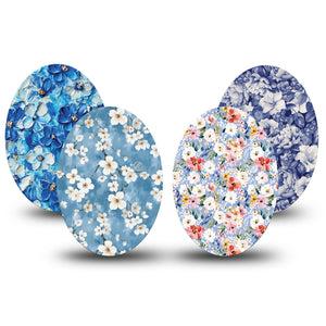 ExpressionMed Blue Petals Medtronic Guardian Enlite Universal Oval, 4-Pack Tape Vivid floral arrangment Best Covers for CGM