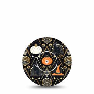 ExpressionMed Art Deco Halloween Freestyle Libre and Libre 2 Plus Tape, Abbott Lingo, Single Tape and Single Sticker Vintage Style Spooky Motifs, Fixing Ring Tape Continuous Glucose Monitor Design