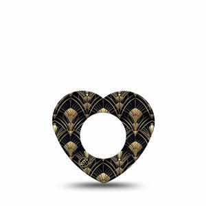 ExpressionMed Midnight Deco Freestyle Libre, Libre 2 Plus, and Abbott Lingo Heart, Single Tape Black gold art deco Overlay Tape for CGM