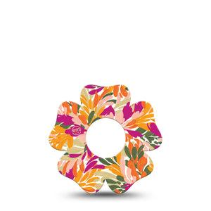 ExpressionMed Retro Brush Stroke Infusion Set Flower Shape Tape 5-Pack Tape Orange Pink Brush Stroke Pattern, Plaster Continuous Glucose Monitor Design