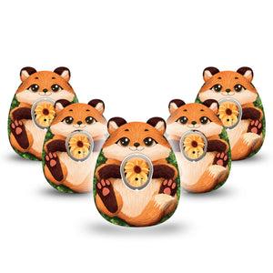 ExpressionMed Fox Dexcom G7 Gumdrop Shape Tape, Dexcom Stelo Glucose Biosensor System, 5-Pack Tape and 5-Pack Sticker Fox Stuffed Animal Inspired, Patch CGM Design