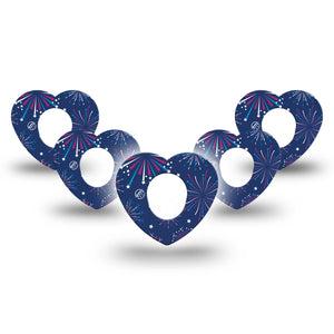 ExpressionMed Night Sky Celebration Dexcom G7 Heart Shape Tape 5-Pack Vibrant Fireworks Fixing Ring Tape CGM Design