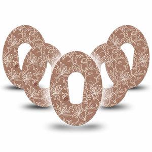 ExpressionMed Mocha Mousse Lace Dexcom G6 Tape, 5-Pack Tape Sunflower Mocha Florals, Plaster Continuous Glucose Monitor Design