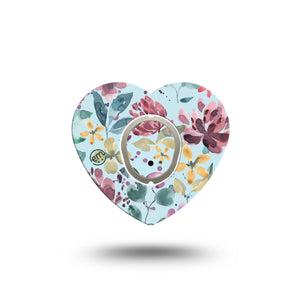 ExpressionMed Botanical Blooms Dexcom G7 Heart Shape Tape, Dexcom Stelo Glucose Biosensor System, Single Tape and Single Sticker Blossoming Beauty Plaster Pump Design Overlay Patch CGM Design