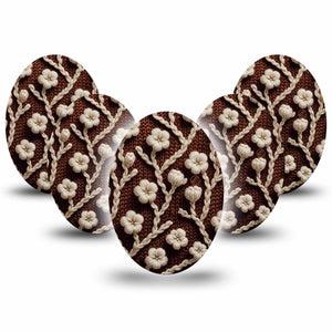 ExpressionMed Cozy Sweater Medtronic Guardian Enlite Universal Oval, 5-Pack Tape Cute Yarn Inspired Flowers, Plaster CGM Design