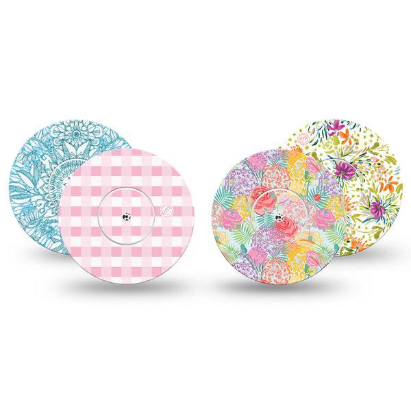 ExpressionMed Fresh Greenery Freestyle Libre, Libre 2 Plus, and Abbott Lingo, tape and sticker  Pink gingham and flowers Adhesive Tape for CGM