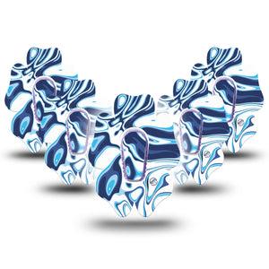 ExpressionMed Blue Marble Dexcom G6 Flower Shape Tape 5-Pack Tape and 5-Pack Sticker Textured Swirl, Adhesive Patch Continuous Glucose Monitor Design