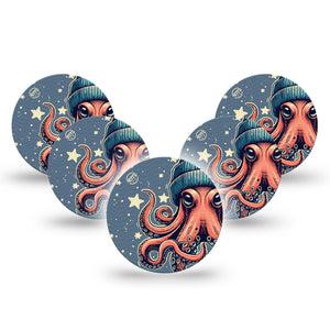 ExpressionMed Hipster Octopus Freestyle Libre 3 Overpatch 5-Pack Imagitive Octopus Creature Adhesive Patch CGM Design