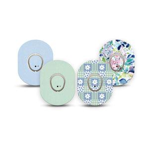 ExpressionMed Soft Balance Dexcom G7 and Dexcom Stelo Glucose Biosensor System Mini, tape and sticker  Patchwork blue green flowers Adhesive Tape for CGM